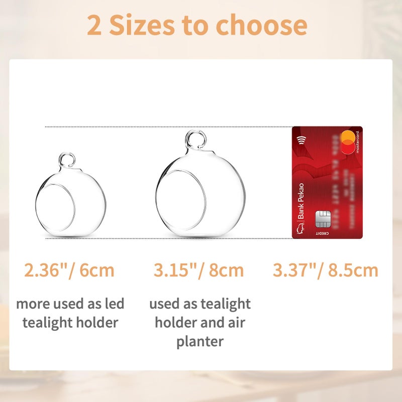 NUPTIO 12 Pcs 3.15"/ 8cm Hanging Glass Tealight Holder Globe Plant Terrariums Glass Orbs Air Plants Tea Light Candle Holders Home Decor Indoor Outdoor Garden DIY Gifts (9 Pcs + 3 Pcs) - Image 3